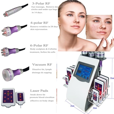 6 em 1 vácuo gordo RF da máquina da perda da cavitação do laser Lipo multipolar